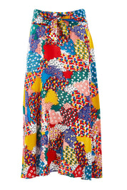 Product shot of the Patchwork Maxi Skirt in colour Patched (Red), detail