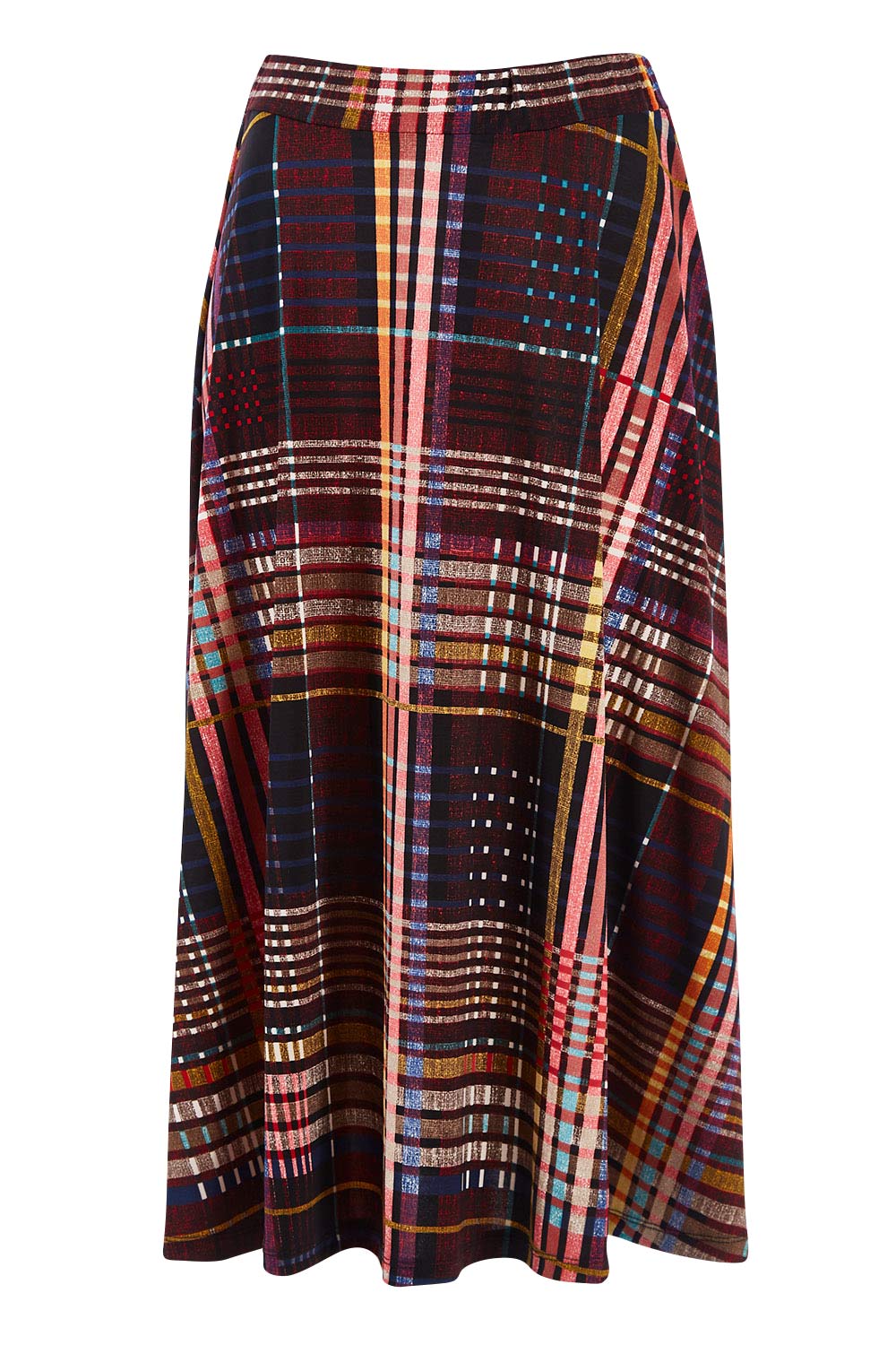 Product shot of the Calf Length Full Skirt in colour Checked (Black), from the front