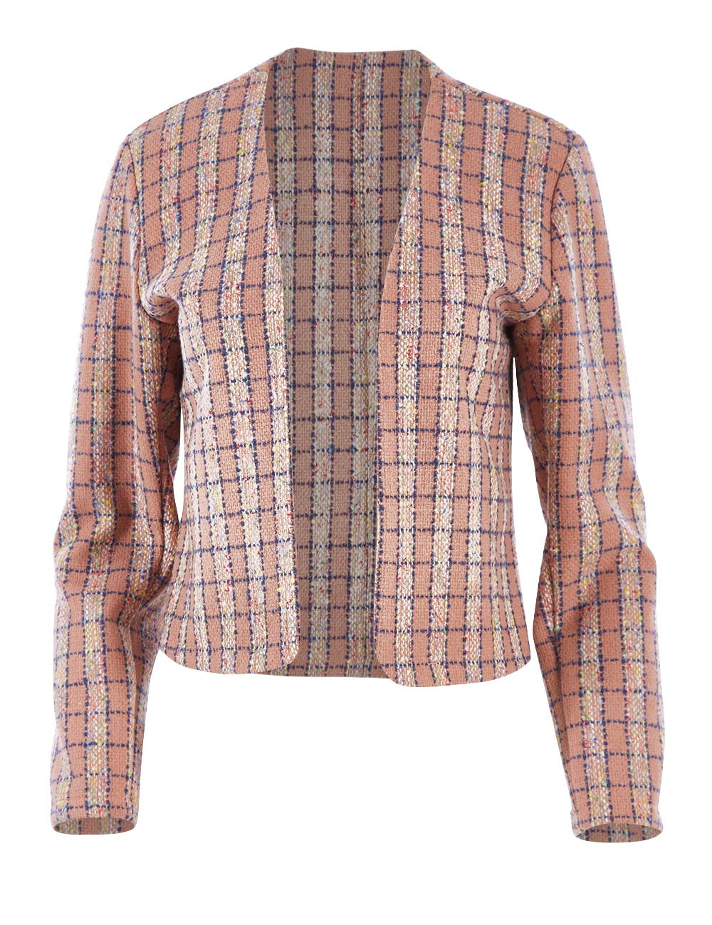 Product shot of the Printed Waist Coat in colour Check (Pink), from the front