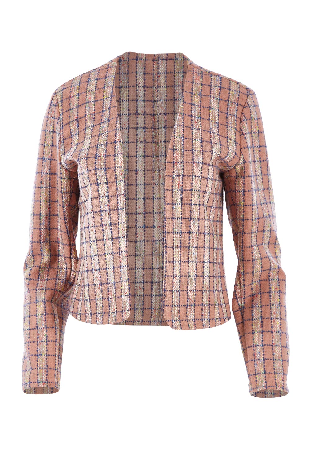 Product shot of the Printed Waist Coat in colour Check (Pink), from the front