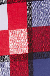 Product shot of the Gathered Waist Faux Wrap Dress in colour Checkered (Red), detail
