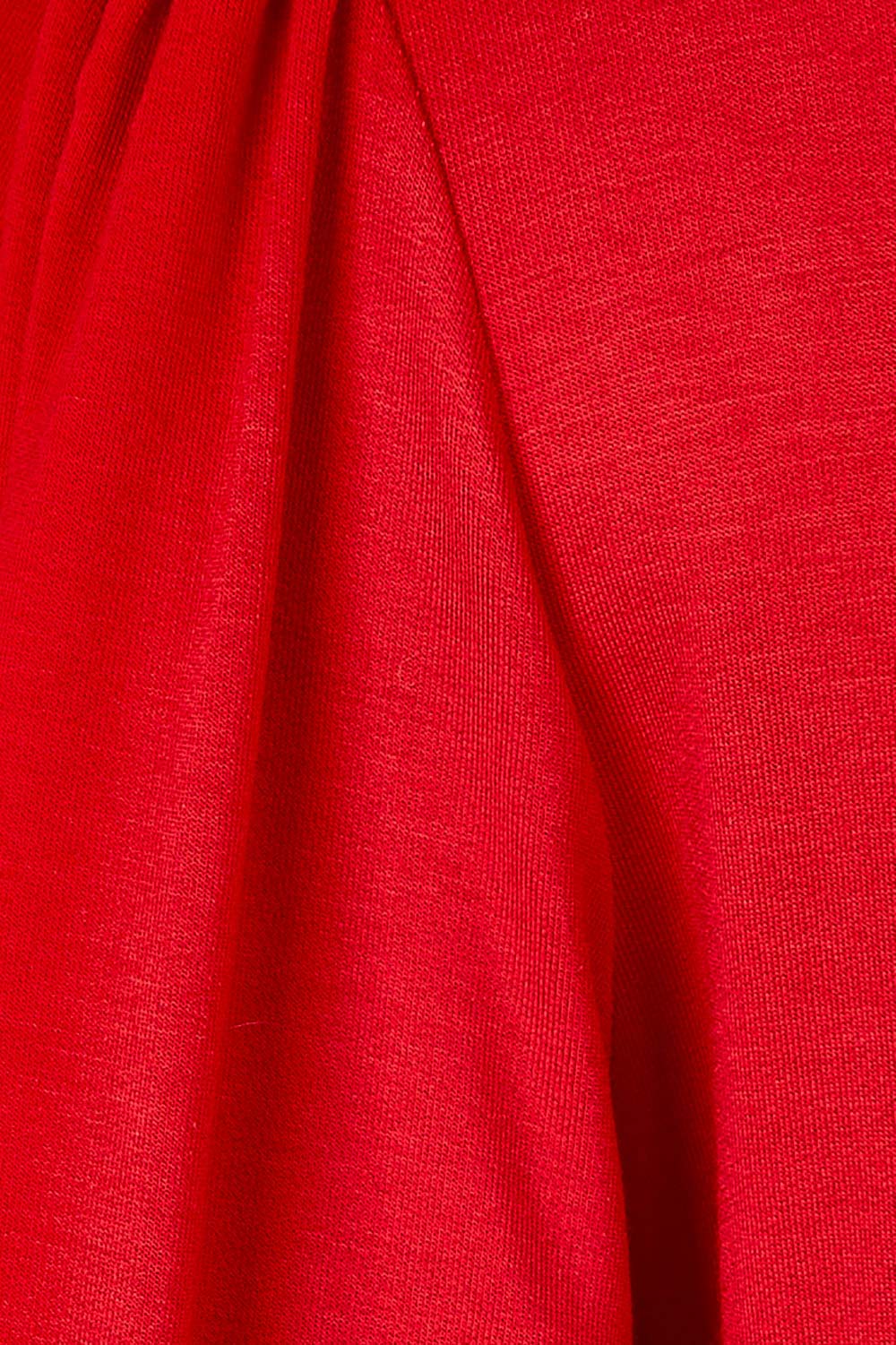 Product shot of the Gathered Waist Faux Wrap Dress in colour Flame (Red), detail