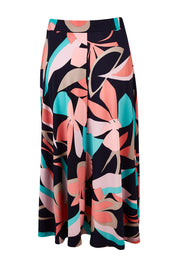 Product shot of the Printed Calf Length Full Skirt in colour Pastels (Blue), from the back