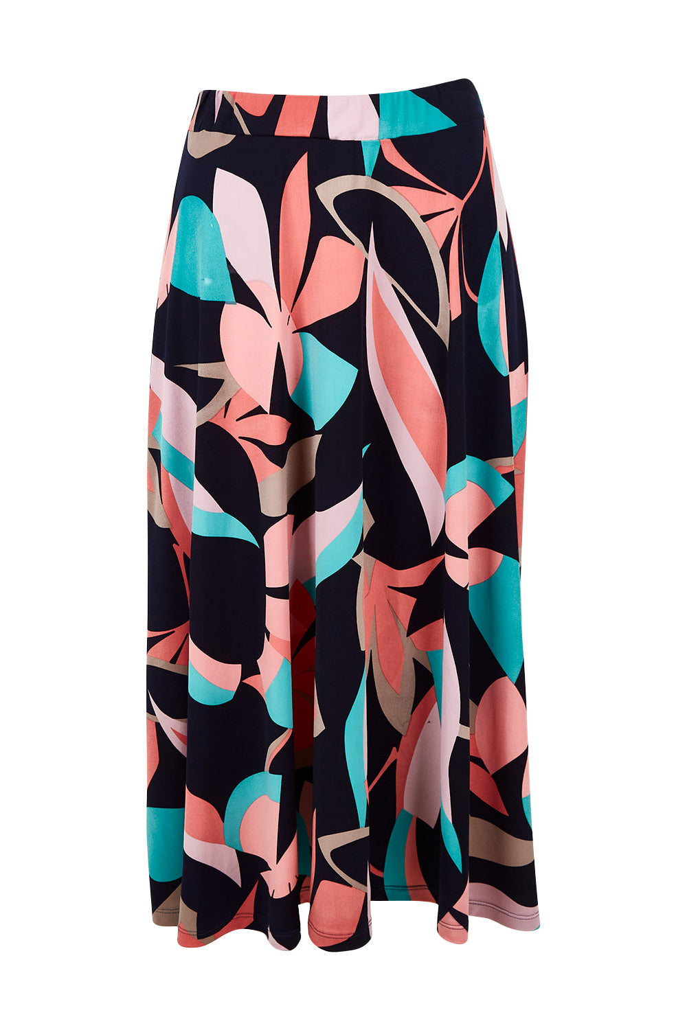 Product shot of the Printed Calf Length Full Skirt in colour Pastels (Blue), from the front