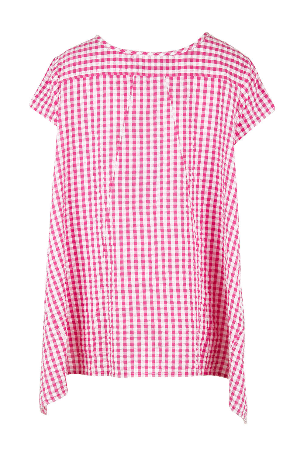 Product shot of the Gingham Drape Top in colour Gingham (Pink), from the back