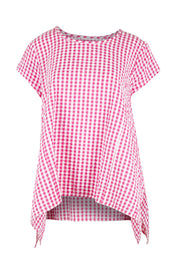 Product shot of the Gingham Drape Top in colour Gingham (Pink), from the front