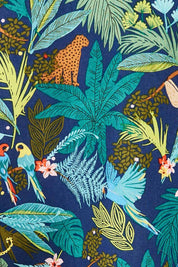 Product shot of the Printed Full Sleeve Top in colour Jungle (Blue), detail