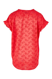 Product shot of the Lace Trim Shell Top in colour Lace (Red), from the back