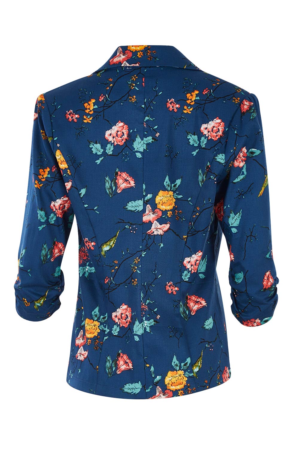 Product shot of the Printed Blazer in colour Blossom (Blue), from the back