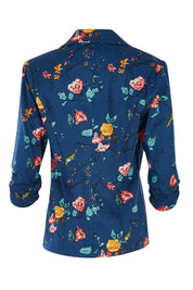 Product shot of the Printed Blazer in colour Blossom (Blue), from the back