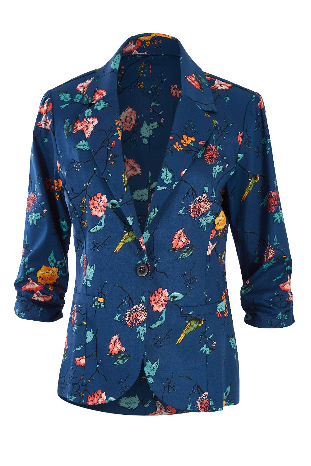 Product shot of the Printed Blazer in colour Blossom (Blue), from the front