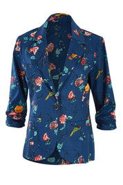 Product shot of the Printed Blazer in colour Blossom (Blue), from the front