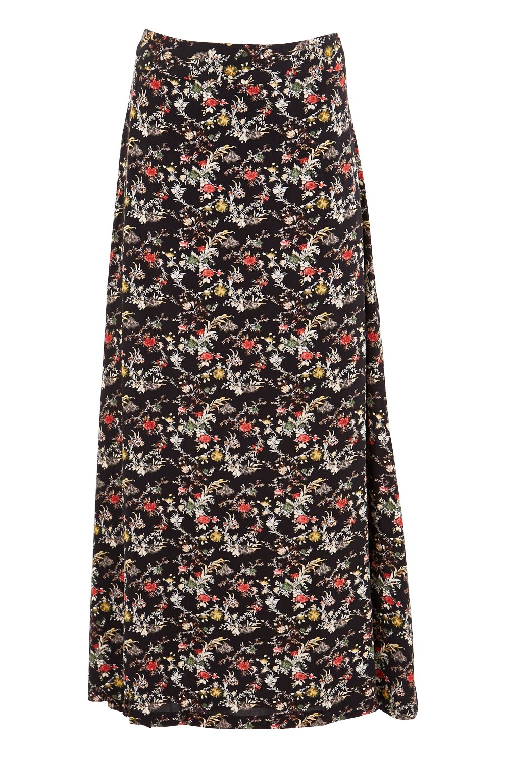 Product shot of the Printed Maxi Skirt in colour BlackFluer (Black), from the front