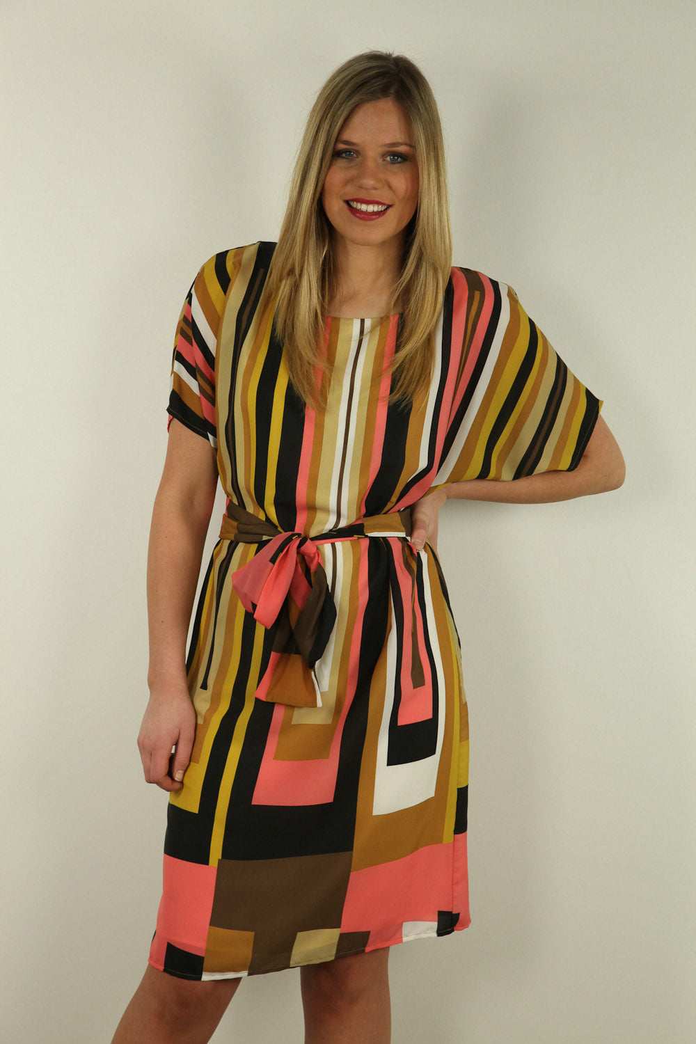 Preloved Square Me Down Wrap & Tie Dress - PinkMulti