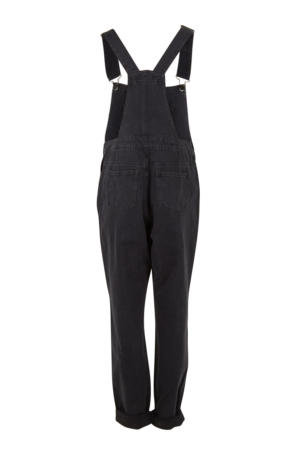 Product shot of the Matilda Overalls in colour Blackwash (Black), from the back