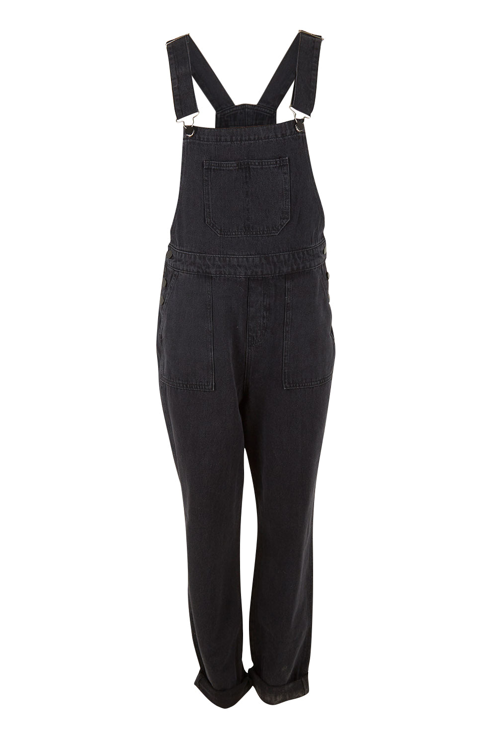 Product shot of the Matilda Overalls in colour Blackwash (Black), from the front