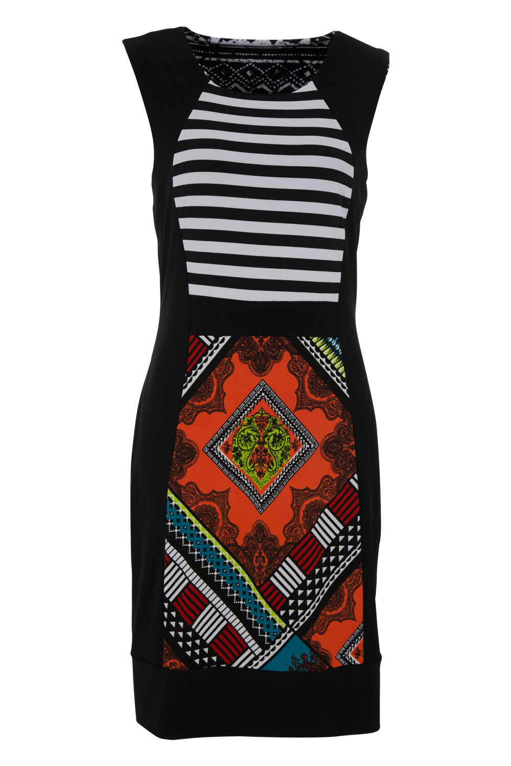 Product shot of the Lexington Panel Detail Dress in colour Prints (Black), from the front
