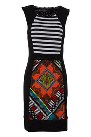 Product shot of the Lexington Panel Detail Dress in colour Prints (Black), from the front