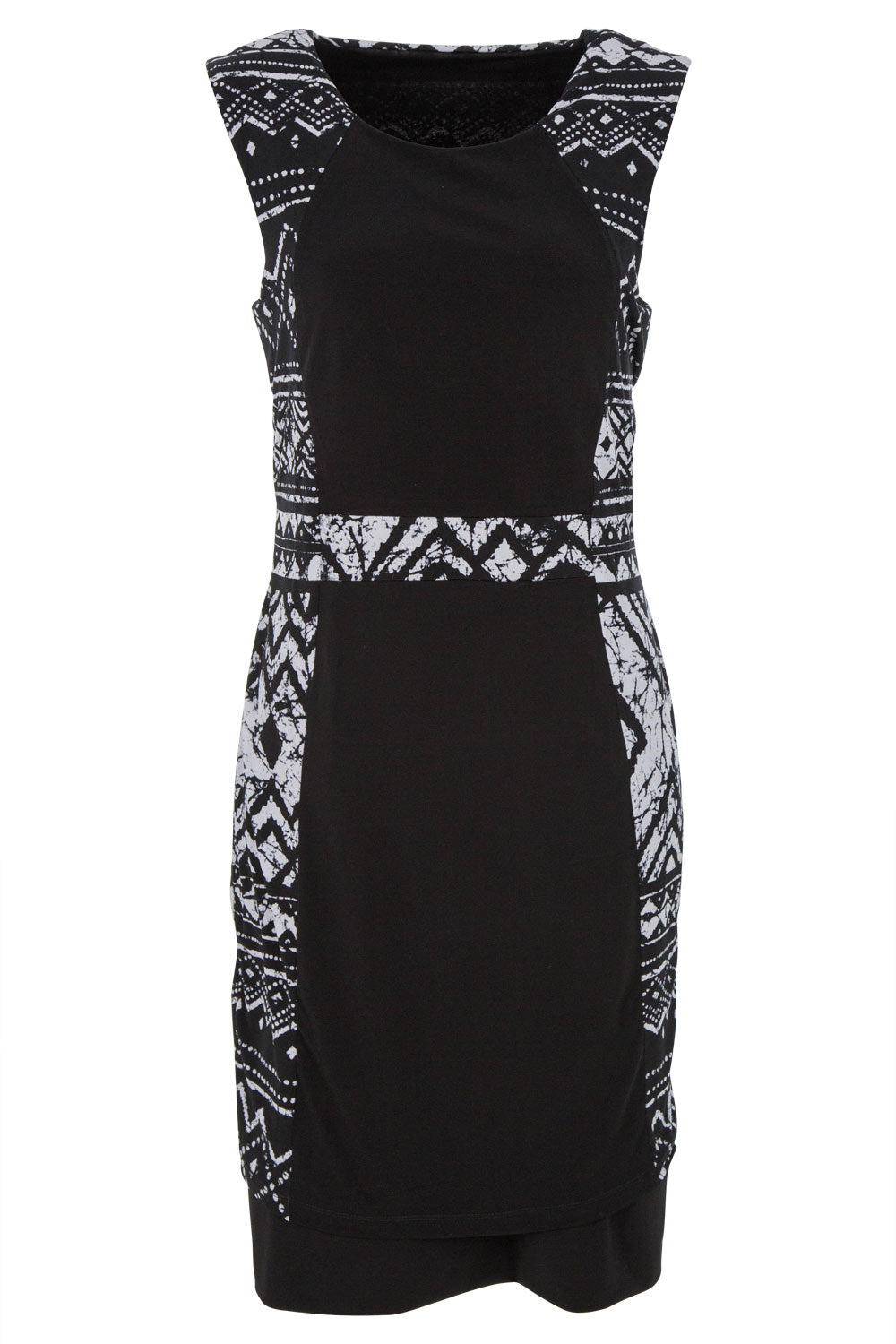 Product shot of the Lexington Panel Detail Dress in colour Prints (Black), from the front