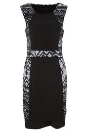 Product shot of the Lexington Panel Detail Dress in colour Prints (Black), from the front