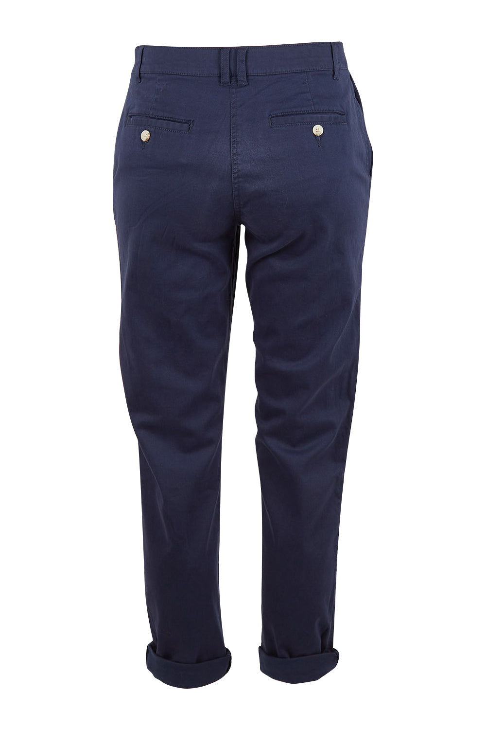 Product shot of the Hesford Chino Trousers in colour Frnavy (Blue), from the back