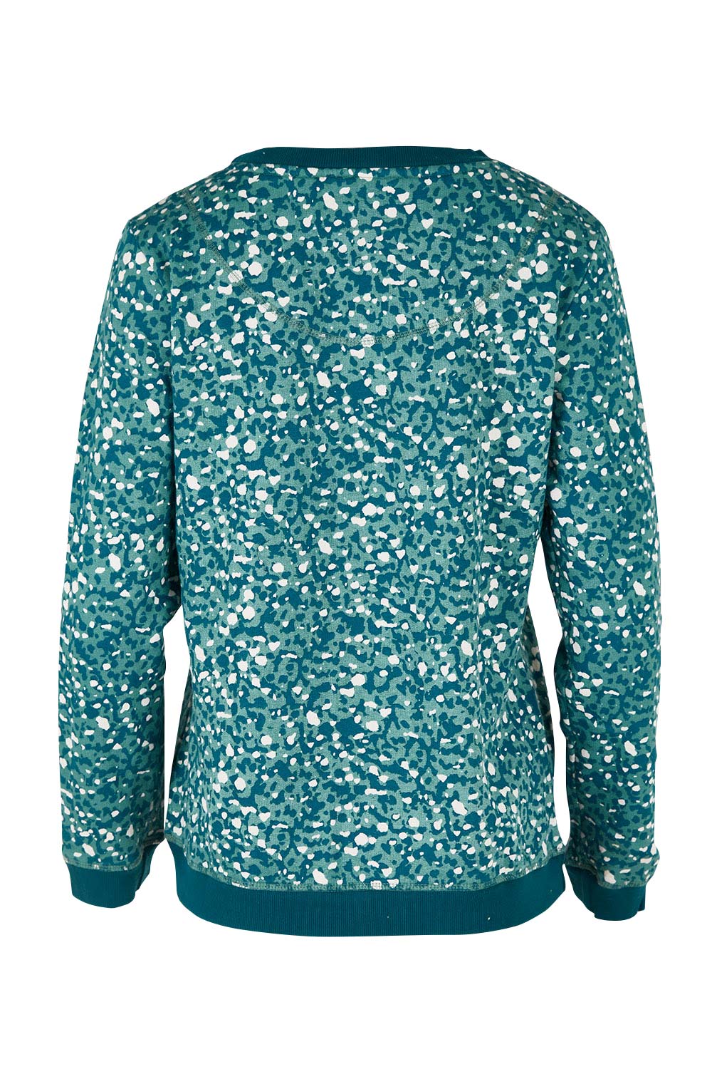 Product shot of the Florrie Crew Neck Sweat in colour Teal (Green), from the back