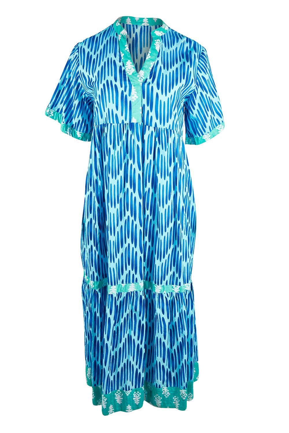 Product shot of the Chevron Midi Dress in colour Ocean (Blue), from the front