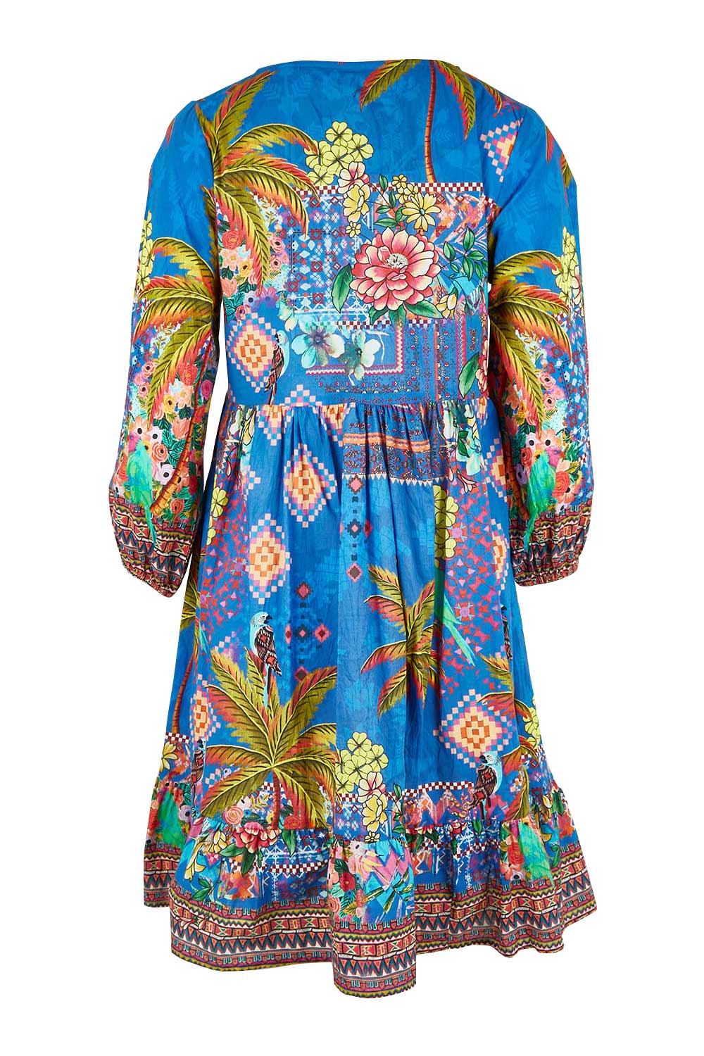 Product shot of the Mika Dress in colour Ocean (Blue), from the back