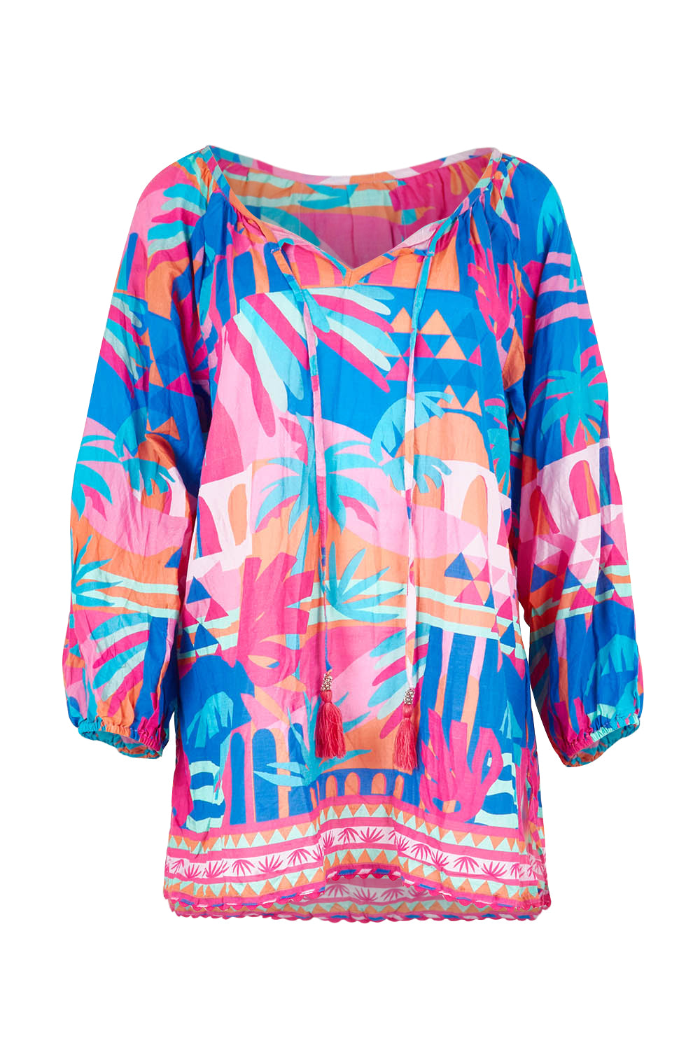 Product shot of the Rowanna Cotton Top in colour Blue (Blue), from the front