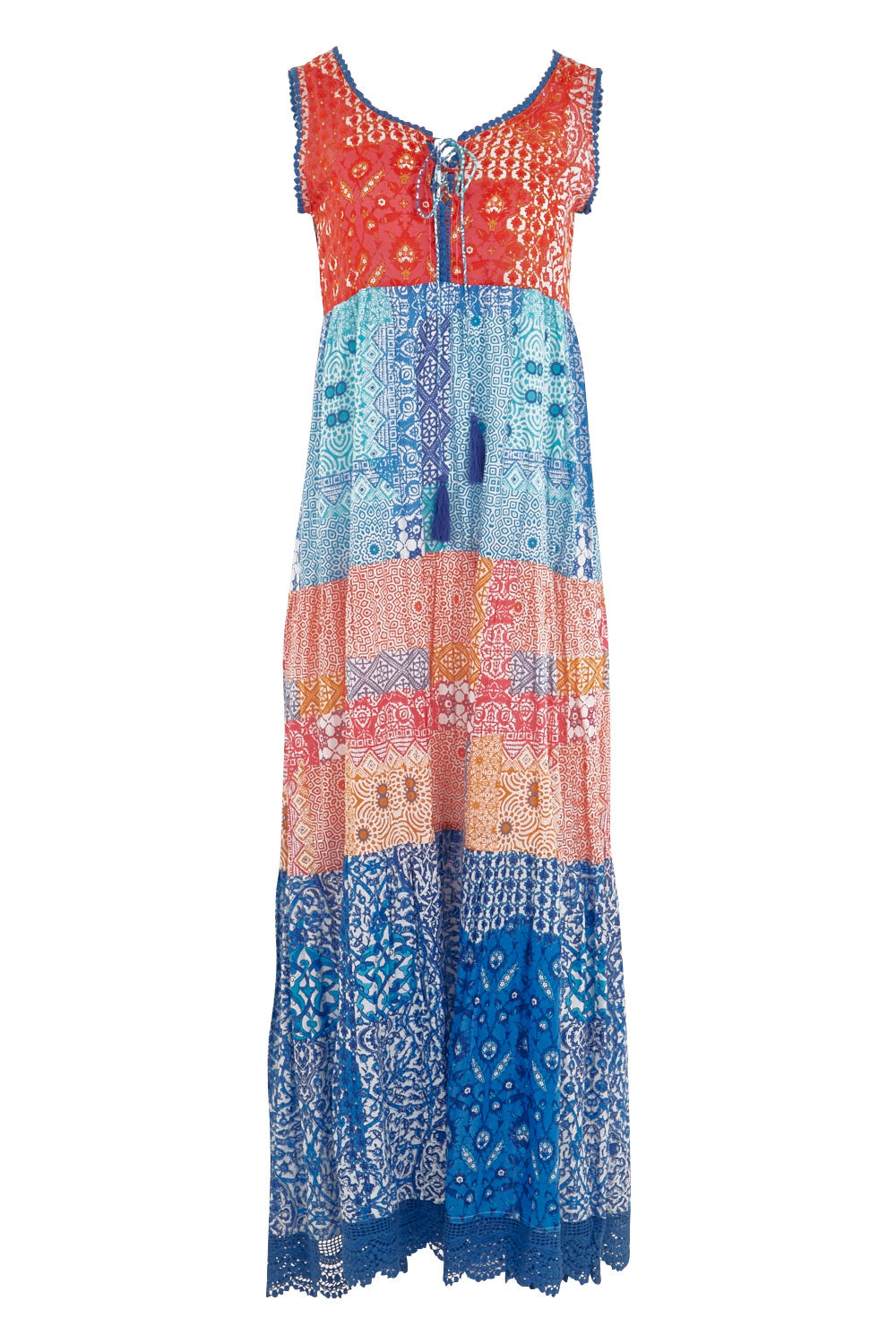 Product shot of the Galleria Panel Dress in colour Multi (Blue), from the front