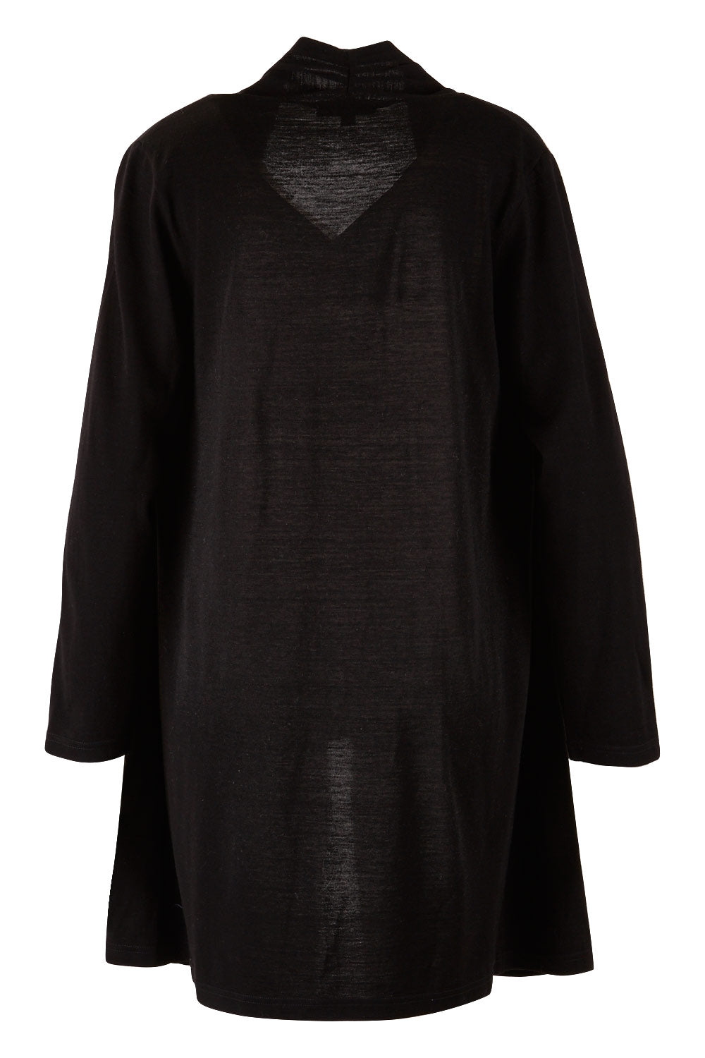 Product shot of the Merino Long Cardigan in colour Black (Black), from the back