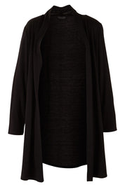 Product shot of the Merino Long Cardigan in colour Black (Black), from the front