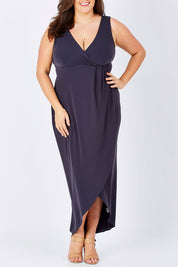 Model Mae wearing size 16 of the Phillipa in colour Thunder (Grey), from the front, cropped image