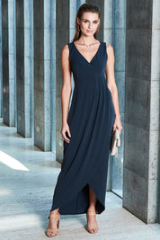 Model Nathalie wearing size 8 of the Phillipa in colour Thunder (Grey), from the front, showing the whole outfit