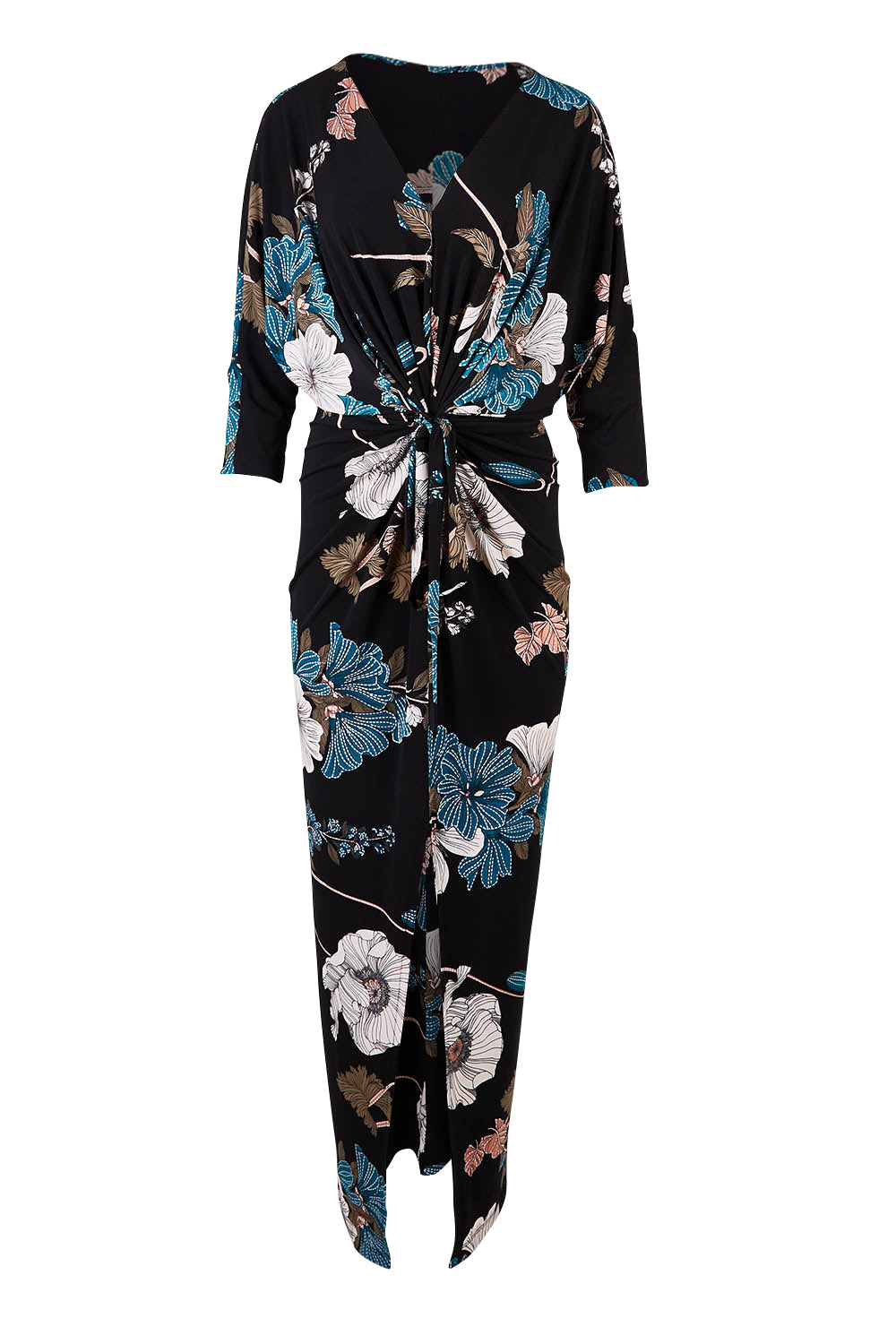 Product shot of The Printed Nadine Dress in colour Floral (Black), from the front