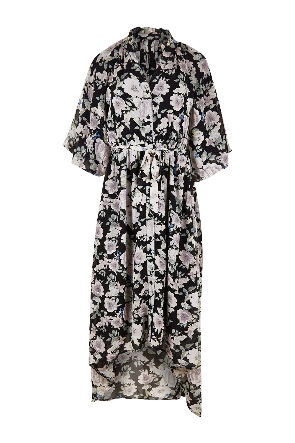 Product shot of the Natasha Dress in colour Floral (Black), from the front