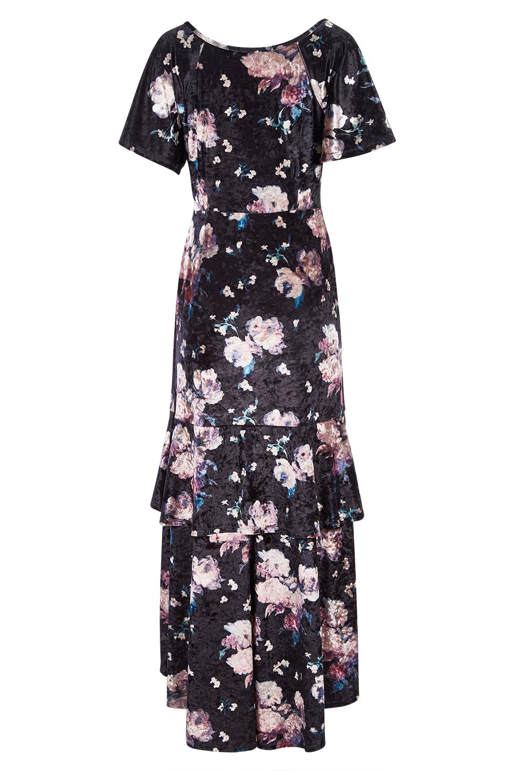 Product shot of the Rebecca Dress in colour WinterRose (Black), from the back