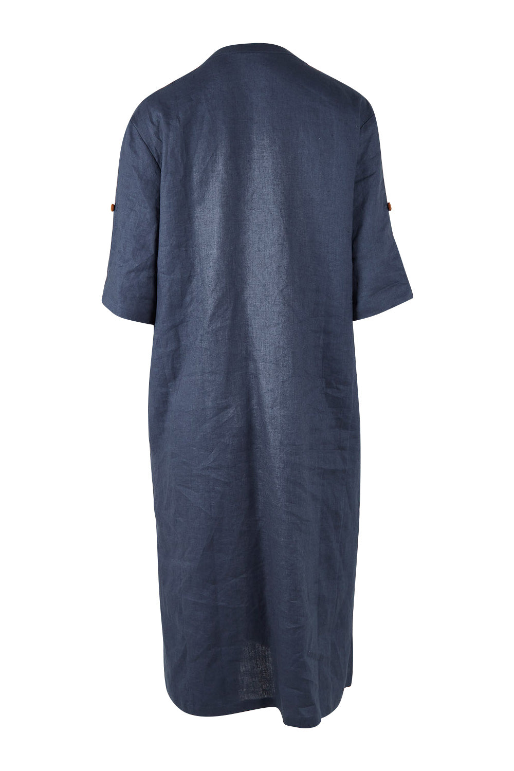 Product shot of the Linen Summer Relaxed Dress in colour Blue (Blue), from the back