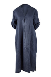 Product shot of the Linen Summer Relaxed Dress in colour Blue (Blue), detail