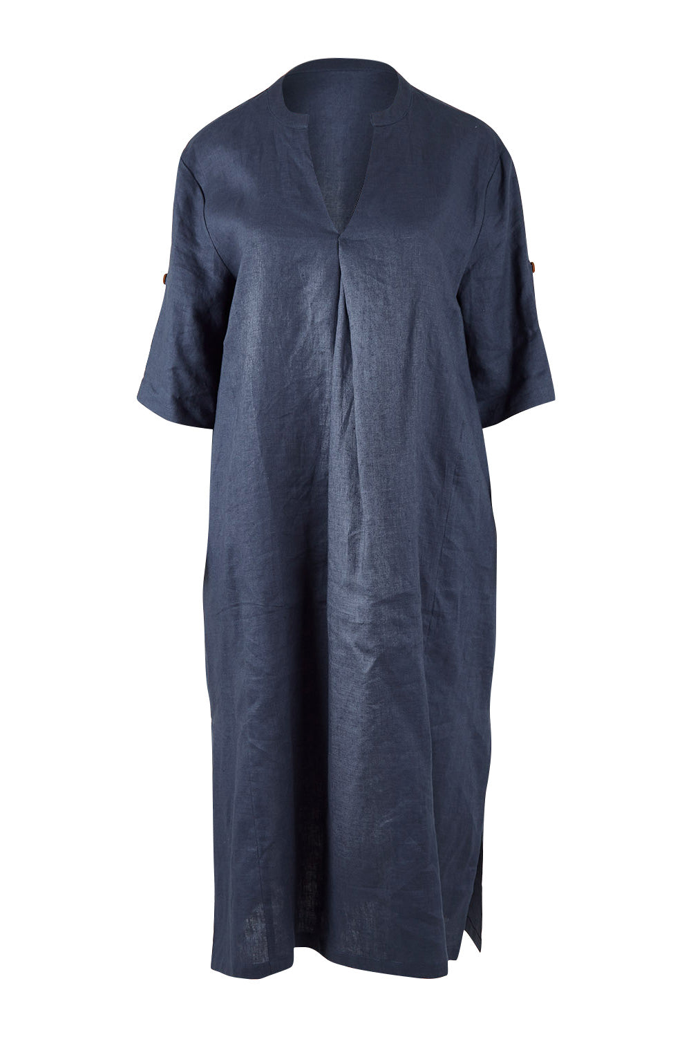 Product shot of the Linen Summer Relaxed Dress in colour Blue (Blue), from the front