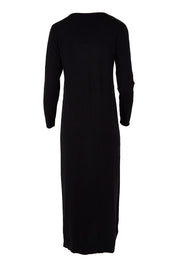 Product shot of the Cotton Cashmere Wool V Neck Knit Dress in colour Black (Black), from the back