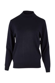 Product shot of the Merino Wool High Crew Pullover in colour Navy (Blue), from the front