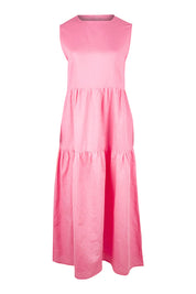 Product shot of the Linen Cotton Sleeveless Maxi Dress in colour Pink (Pink), from the front