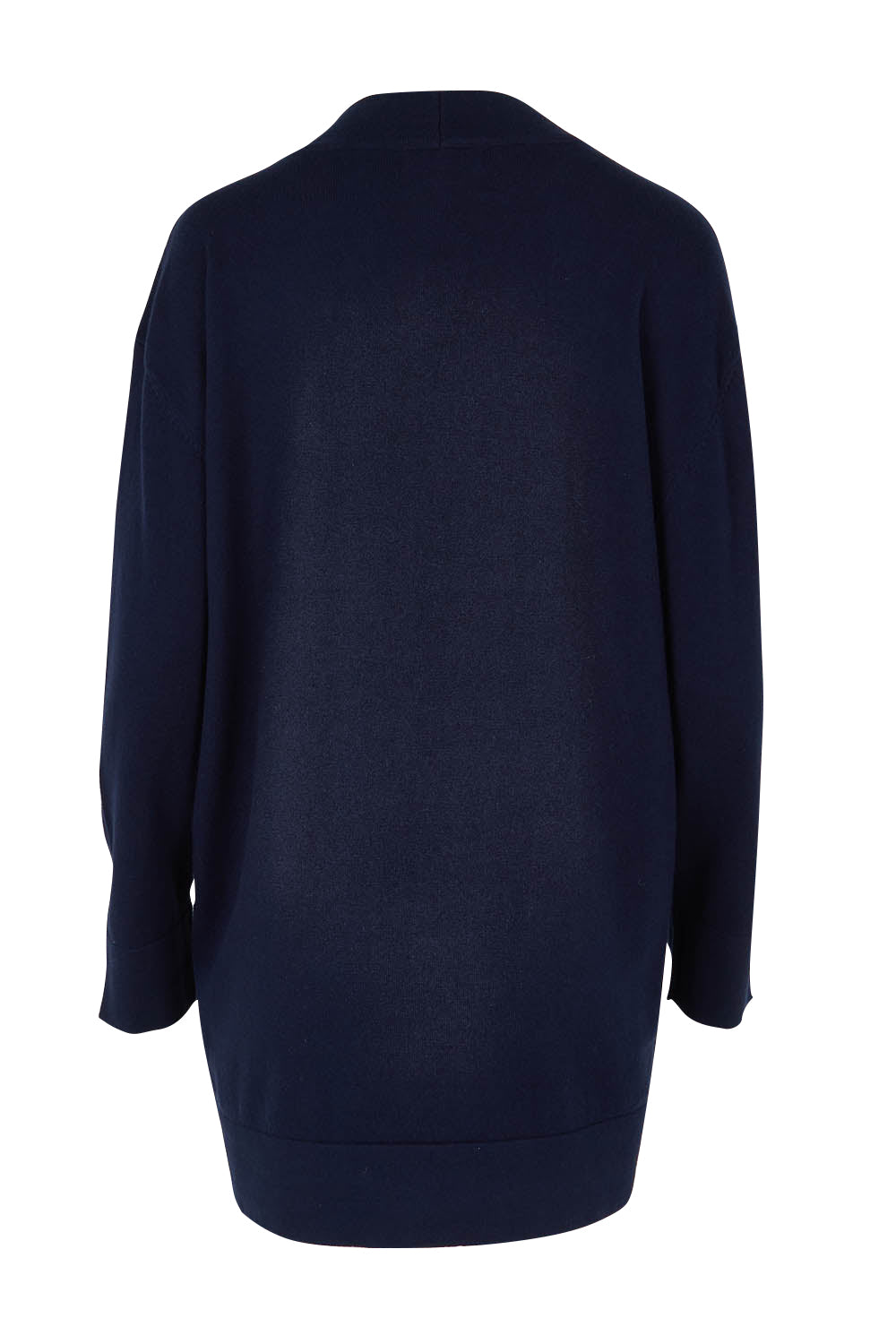 Product shot of the Cotton Cashmere Wool Cardigan in colour Navy (Blue), from the back