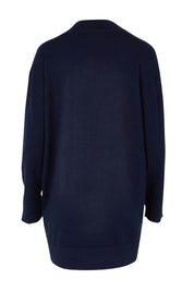 Product shot of the Cotton Cashmere Wool Cardigan in colour Navy (Blue), from the back
