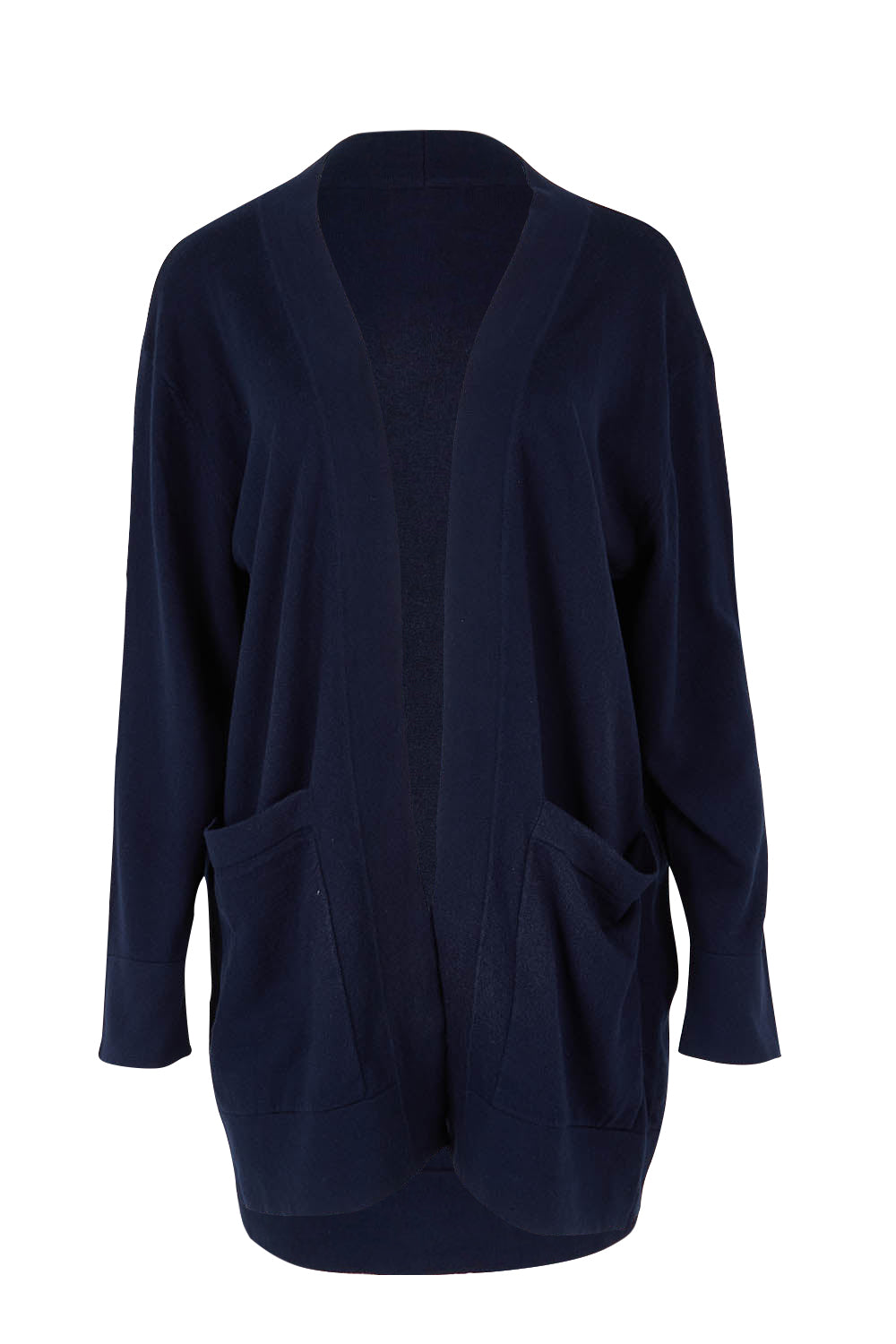 Product shot of the Cotton Cashmere Wool Cardigan in colour Navy (Blue), from the front