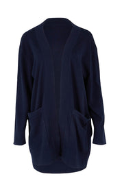 Product shot of the Cotton Cashmere Wool Cardigan in colour Navy (Blue), from the front