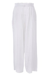 Product shot of the Linen Long Line Pants in colour Salt (White), from the back