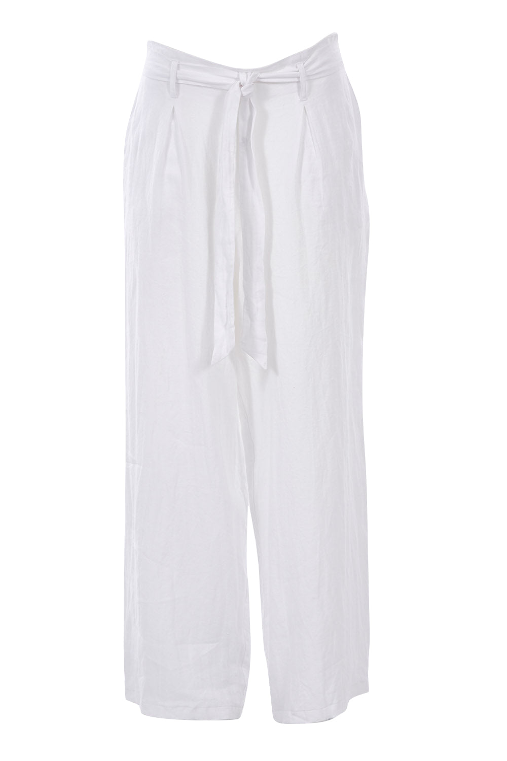 Product shot of the Linen Long Line Pants in colour Salt (White), from the front