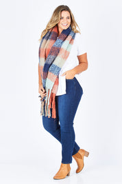 Model Fiona wearing the Sheri Slim in colour Cooper (Blue), from the front, showing the whole outfit